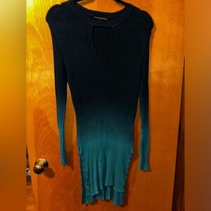 Rock & Republic Ombré Keyhole Studded Long Sleeve High Low Blue XL Sweater